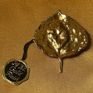 Gilded Aspen- vintage leaf pin, 24 kt gold finish